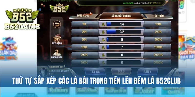 Thứ tự sắp xếp các lá bài trong tiến lên đếm lá B52club 